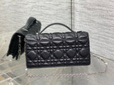 DIOR 25S DIOR TALK PHONE POUCH 21 IN BLACK CANNAGE LAMBSKIN SILVER HARDWARE